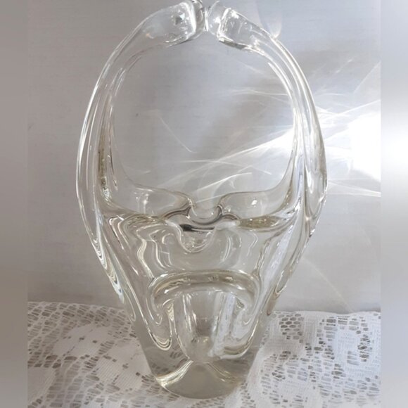 Vintage Art Glass Basket Clear 8inch tall Mid-century Modern Decor - Picture 8 of 8